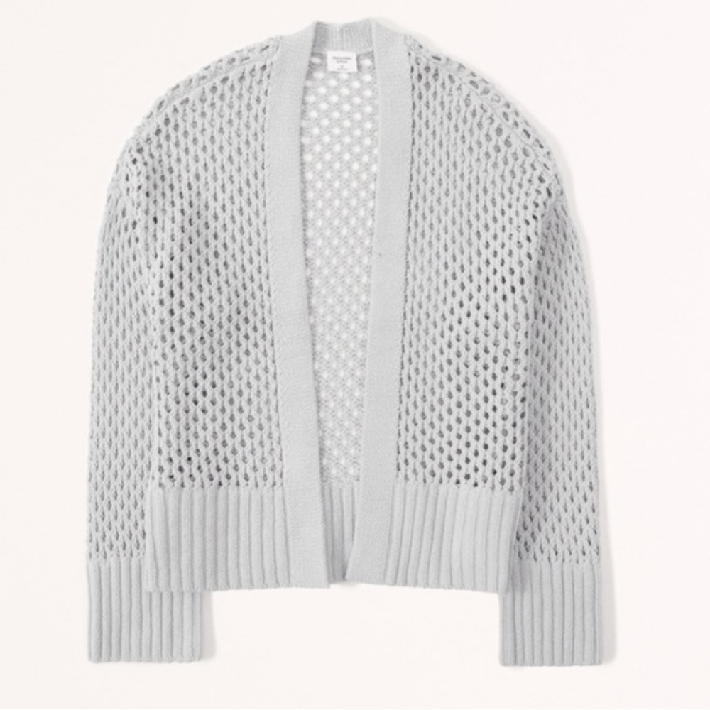 Abercrombie & Fitch Mesh Stitch Non-Closure Cardigan Sweater in Light Blue
